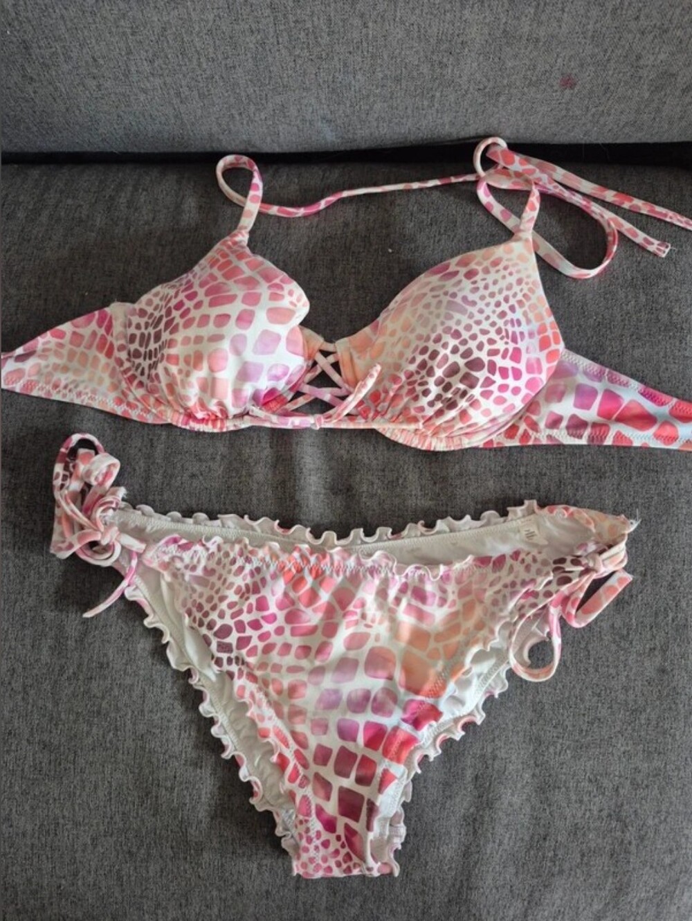 Shade & Shore Pink Mosaic Tie Bikini Set